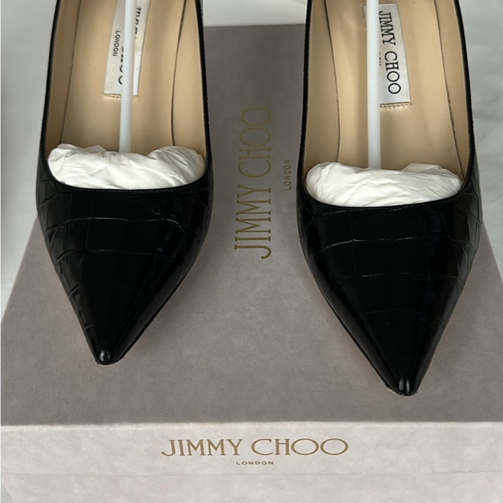 Jimmy Choo Black Croc-Embossed Heels